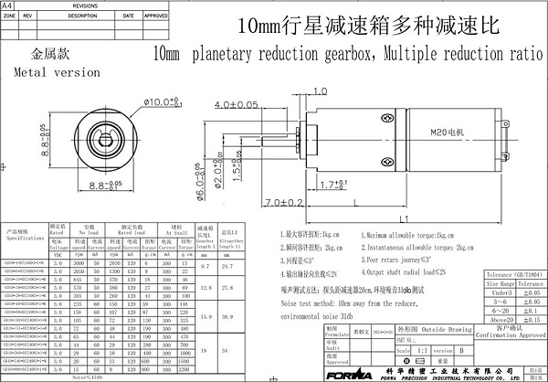 10mm金属齿轮箱参数图