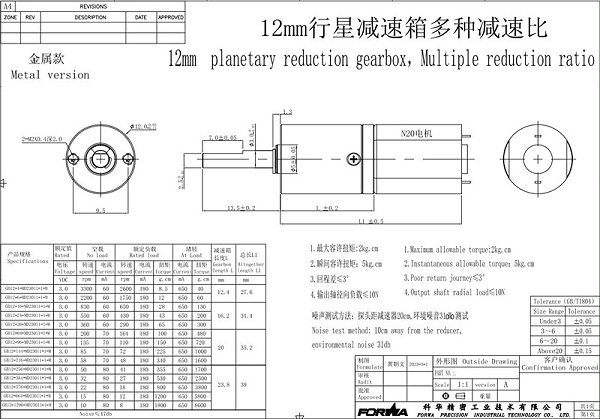 12mm金属齿轮箱参数